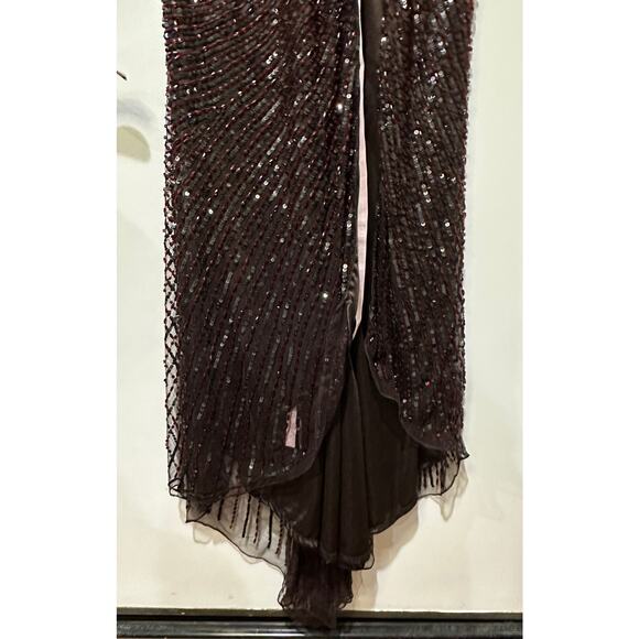 Mac Duggal Cap Sleeve Sequined Evening Gown Brown Red Beads Size 10 NWOT #5441 - Picture 8 of 16
